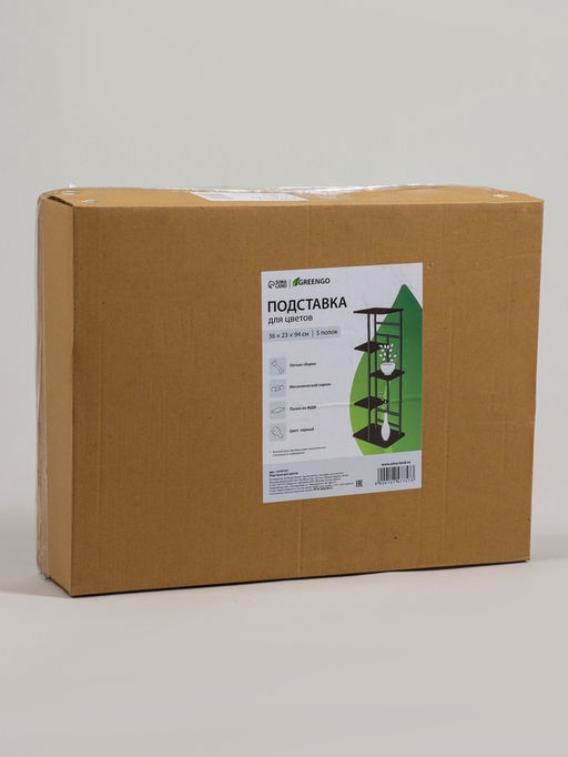 Подставка для цветов Greengo, 5 полок, 36×23×94 см, напольная, каркас металл, полки МДФ, чёрная