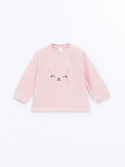 Bisiklet Yaka Nak??l? K?z Bebek Sweatshirt ve Pantolon 2li Tak?m - Waikiki фото 2