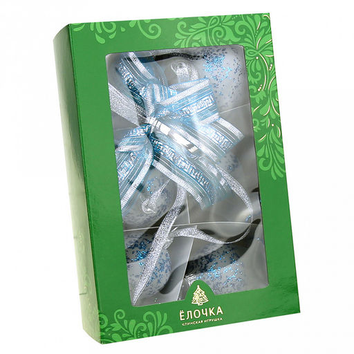 Елочная игрушка гирлянда стеклянная "Воздушная", 3 колокольчика 6см, 3 шара д6см, ручная художественная роспись, цвета микс, подарочная упаковка (Россия)