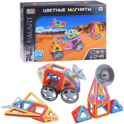 Конструктор магнитный "Цветные магниты" 24 дет., в коробке