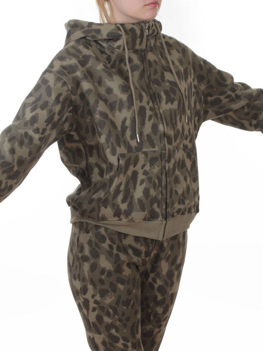 869-3 GREEN/LEOPARD Костюм спортивный зимний женский (95% хлопок, 5% полиэстер)
