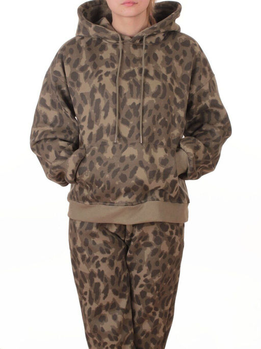 868-6 GREEN/LEOPARD Костюм спортивный зимний женский (95% хлопок, 5% полиэстер)