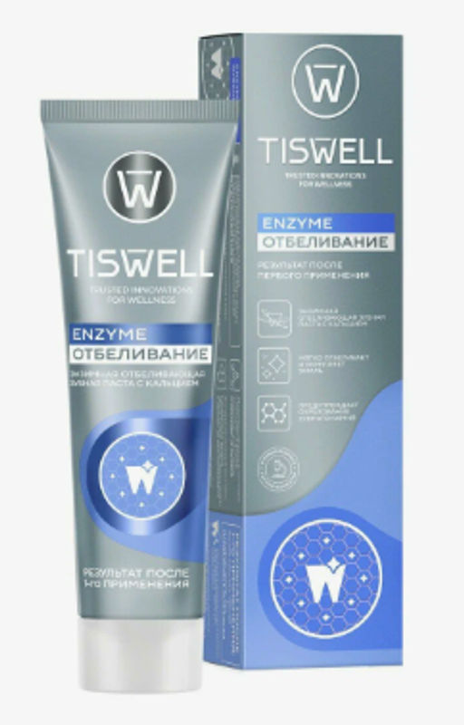 TISWELL зубн.паста 110гр Отбеливающая энзимная от темного налета и камня с кальцием и фтором