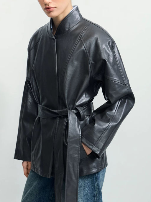 Куртка с поясом из искусственной кожи / Zarina  фото 9