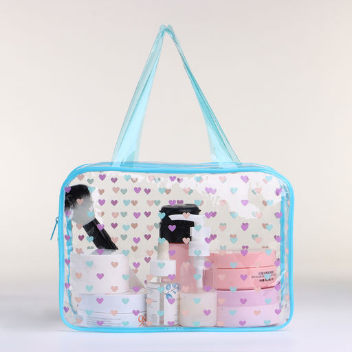 Косметичка-сумка на молнии для бассейна, с ручками, с принтом Сердечки, голубая - Simaland фото 2