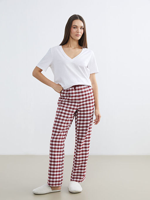 Beli Lastikli Ekose Kad?n Pijama Alt?