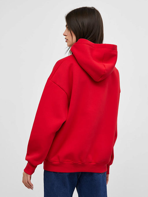 Теплое красное худи силуэта оверсайз с новогодним принтом - Mark formelle фото 3