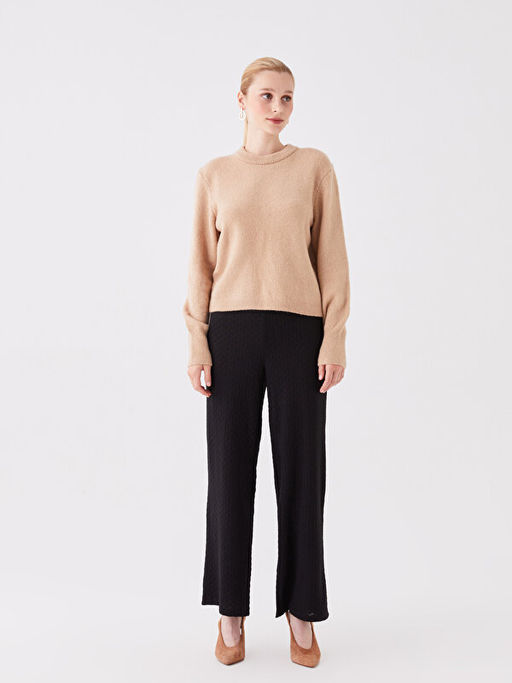 Beli Lastikli Rahat Kal?p Kendinden Desenli Kad?n Pantolon