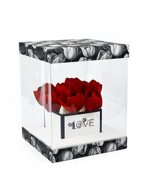 Коробка для цветов с вазой и пластиковыми окнами складная Чёрно-белая эстетика, 23?30?23 см