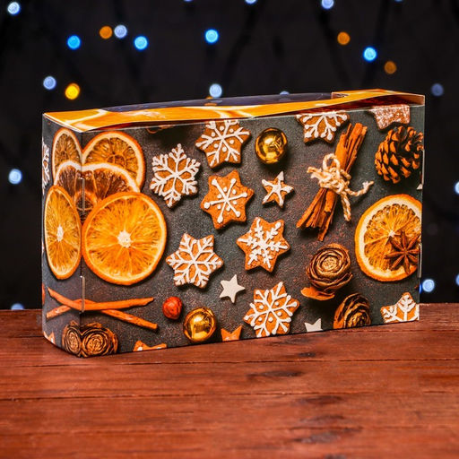 Коробка под 5 эклеров с вкладышами новогодняя «Мандарины», 25×15×6.5 см, кондитерская упаковка