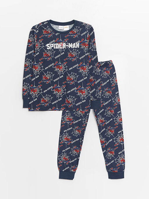 Bisiklet Yaka Spiderman Bask?l? Uzun Kollu Erkek ?ocuk Pijama Tak?m?