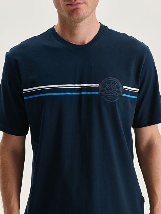 Bisiklet Yaka Bask?l? Penye Erkek Ti??rt