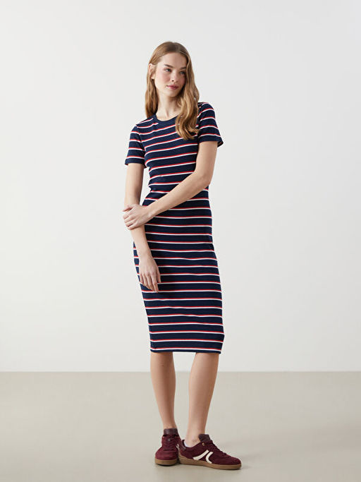 Bisiklet Yaka ?izgili Elbise