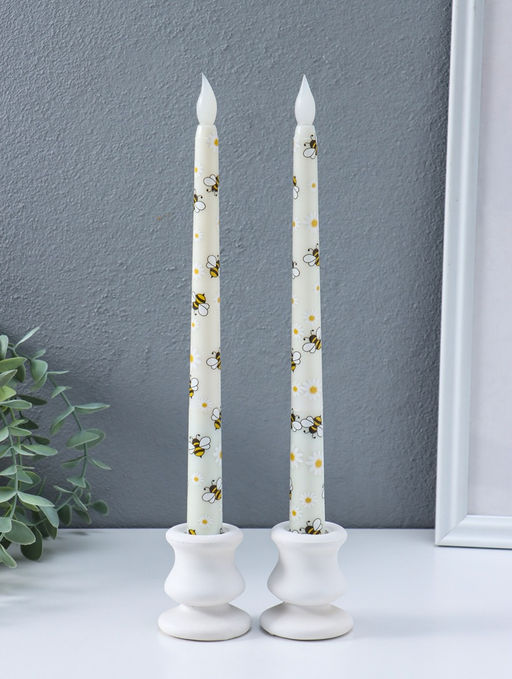 Набор: свечи светодиодные «Античные. Ромашки и пчёлки», 2 шт., 2×ААА