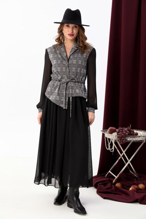 Платье NIKVA н900-4 серая клетка+чёрный