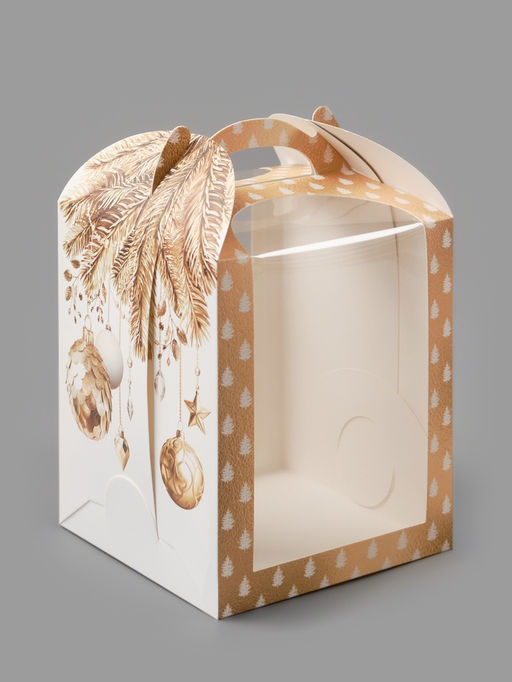 Цена за 5 шт. Складная коробка под маленький торт «Новый год: Золотые шары», 15×15×18 см