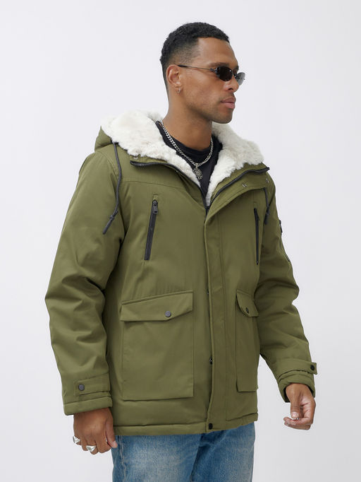 Парка мужская зимняя удлиненная с мехом цвета хаки 8761Kh - Mtforce фото 9