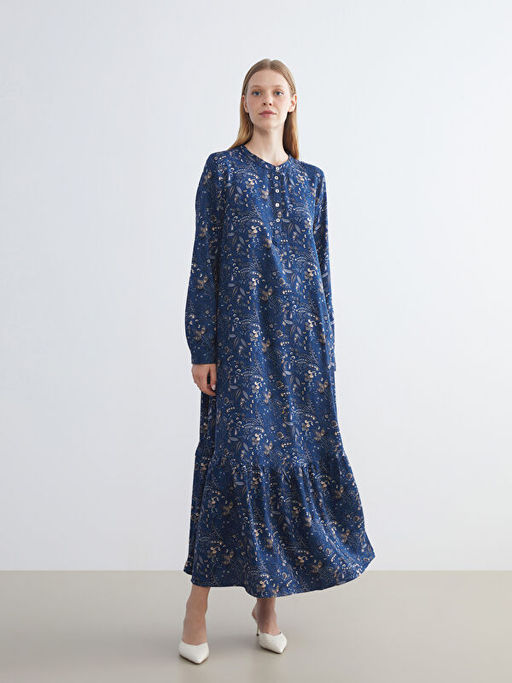 B?y?k Beden Bisiklet Yaka ?i?ekli Elbise