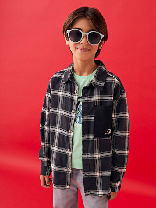 Uzun Kollu Ekose Desenli Pamuklu Erkek ?ocuk G?mlek