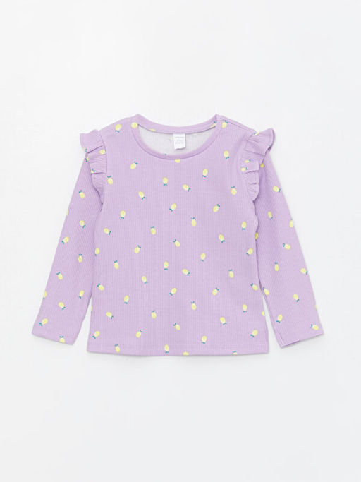 Bisiklet Yaka Uzun Kollu Bask?l? K?z Bebek Ti??rt - Waikiki фото 3