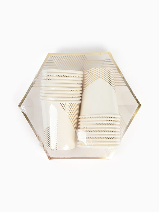 Посуда одноразовая бумажная на 20 персон, 40 предметов, бело-золотой цвет