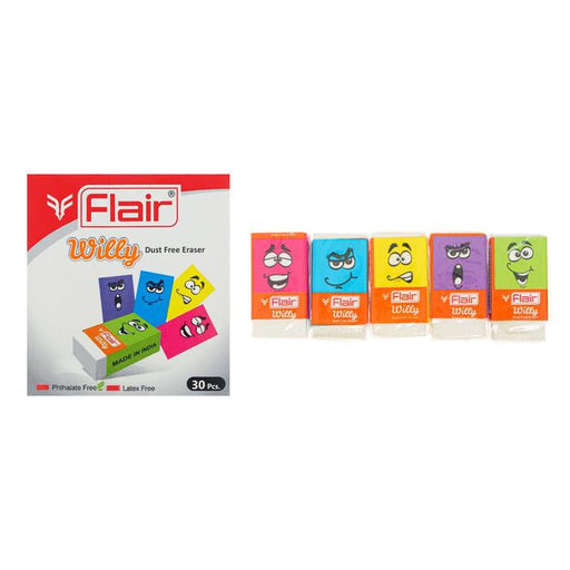 Цена за 30 шт. Ластик дизайн FLAIR WILLY 34х20х10мм, белая FA 7034 WHITE