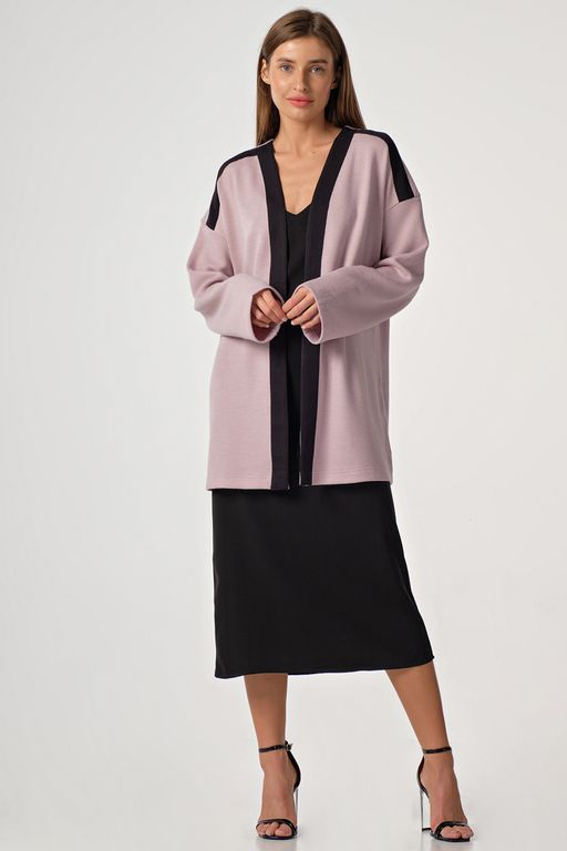 Кардиган трикотажный удлиненный из хлопка пыльно-розовый