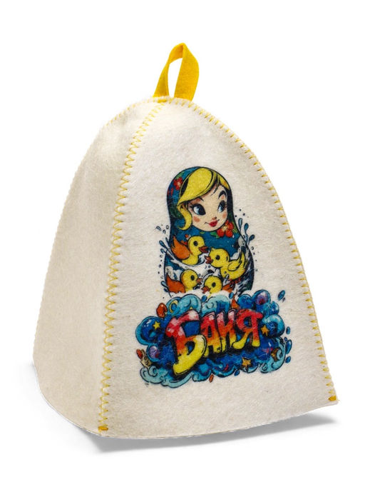 Шапка для бани и сауны Матрёшка с уточками, полиэфир, шерсть, белая - Simaland фото 2