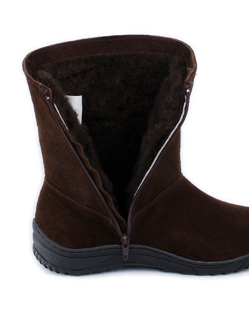 Полусапоги женские на литой подошве., Т.коричневые. Замша. Молния. Овчина