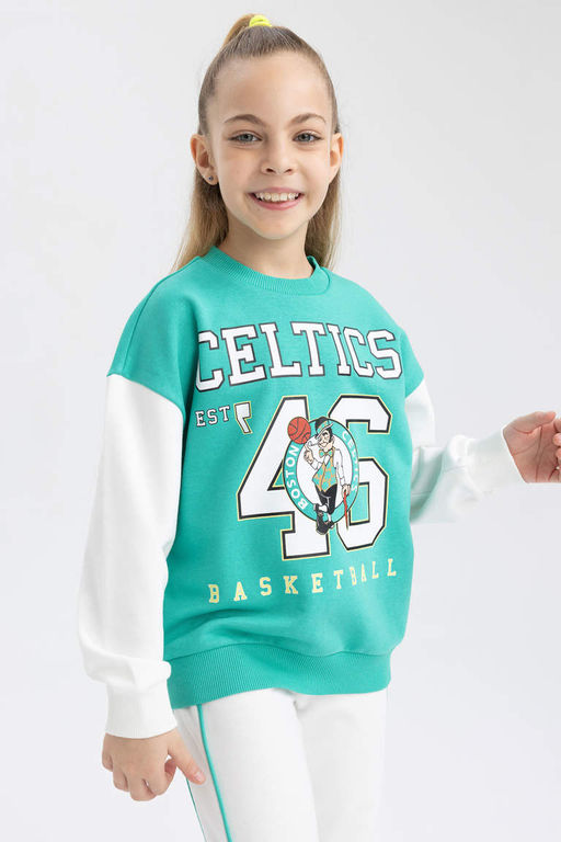 Толстовка свободного кроя с круглым вырезом NBA Boston Celtics для девочек - Defacto фото 3