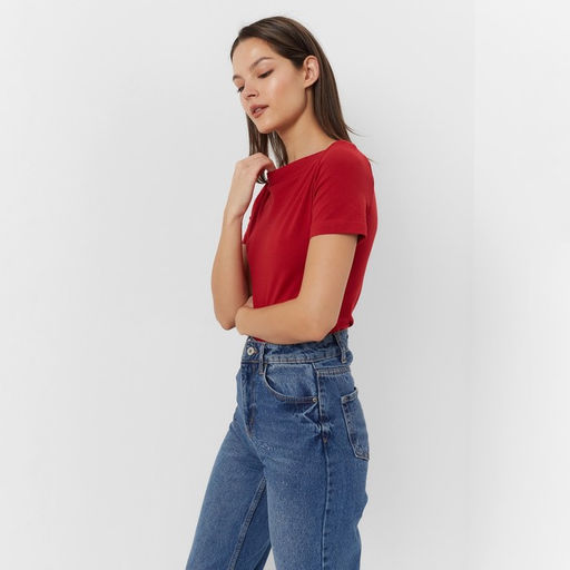 Футболка женская с вырезом лодочка MINAKU: Basic line, красная, размер 46