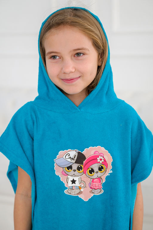 Халат детский Пончо махра Друзья бирюза