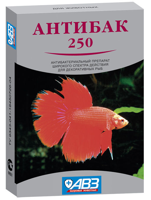 Антибак 250 препарат д/рыб /6 табл.упак/АВЗ/10 шт блок/100 упак.кор/