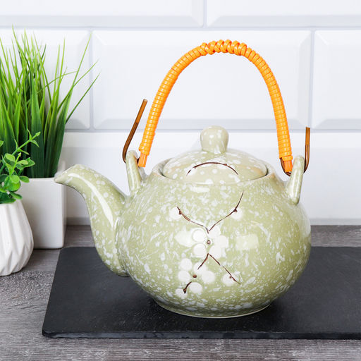 Чайник заварочный 700 мл, плетенная ручка, фарфор арт. GR-933green (737363)