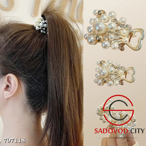 Женская металлическая заколка для хвоста с жемчугом