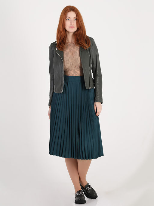 Темно-зеленая плиссированная юбка с поясом классическая - Almond фото 2