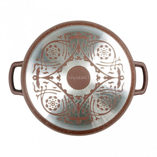 Жаровня с антипригарным покрытием 3,5л, д28см "Шоколад", h7см, s0,4см, литые ручки, стеклянная крышка с пароотводом, подарочная упаковка (Россия)