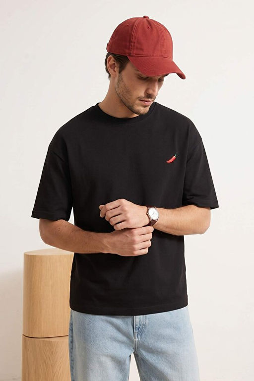 Siyah Biber Nak__l_ Oversize/Rahat Kesim %100 Pamuk T-Shirt TMNSS22TS0318 - Trendyolmilla фото 2