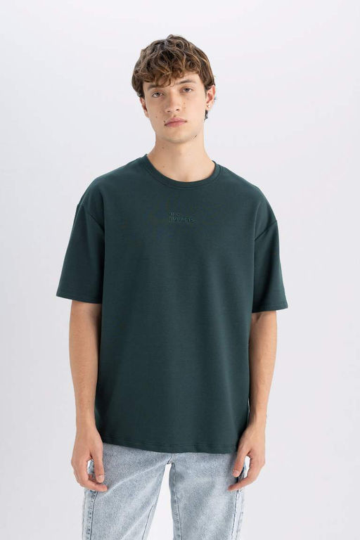 Футболка из плотной ткани с принтом и круглым вырезом Comfort Fit - Defacto фото 4