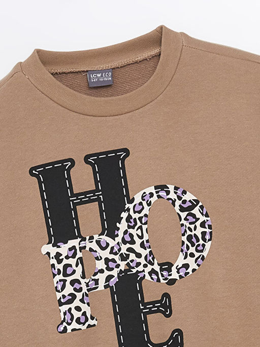 Bisiklet Yaka Bask?l? Uzun Kollu K?z ?ocuk Sweatshirt