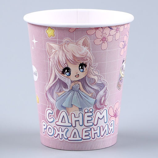 Набор бумажной посуды Аниме, розовый: 6 тарелок, 1 гирлянда, 6 стаканов - Страна карнавалия фото 6