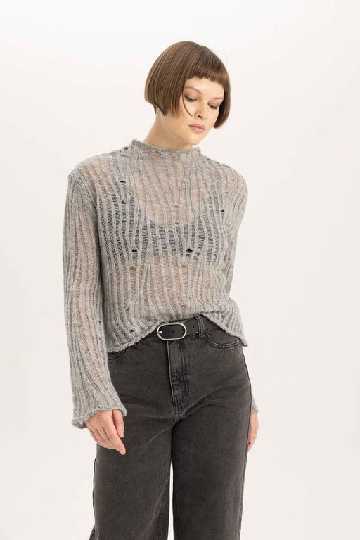 Кружевной свитер свободного кроя с полуводолазкой - Defacto фото 4