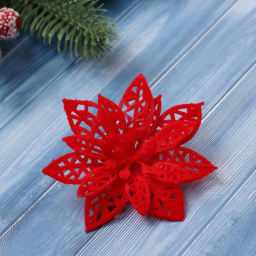 Цена за 2 шт. Ёлочные игрушки 6 шт. Зимнее волшебство. Резной цветок пластик, 7 см, красный  фото 2