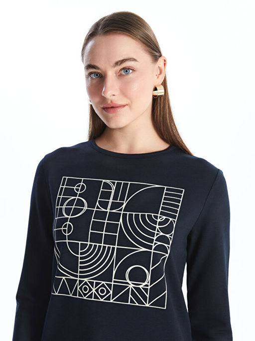 Bisiklet Yaka Bask?l? Kad?n Sweatshirt Tunik