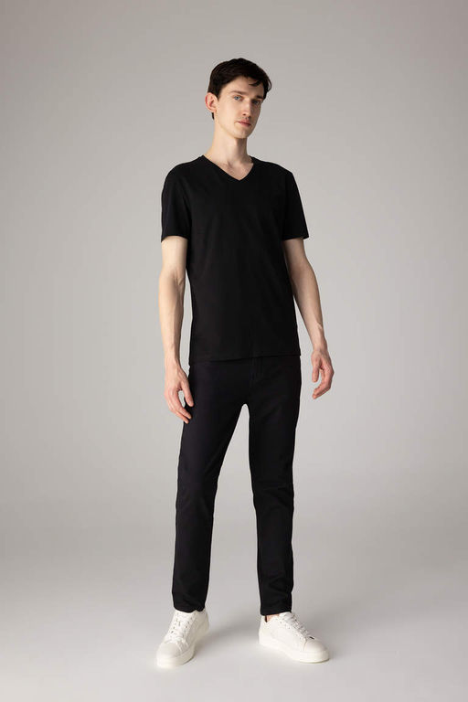 Базовая футболка Slim Fit с V-образным вырезом и короткими рукавами - Defacto фото 7