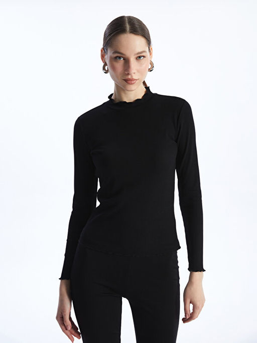 Dik Yaka D?z Uzun Kollu Kad?n Ti??rt