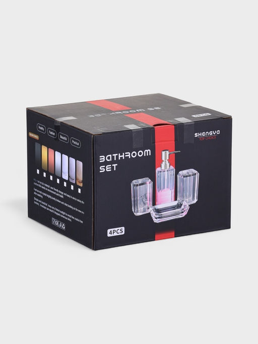 Набор для ванной «Кристалл», 4 предмета, дозатор, 2 стакана, мыльница