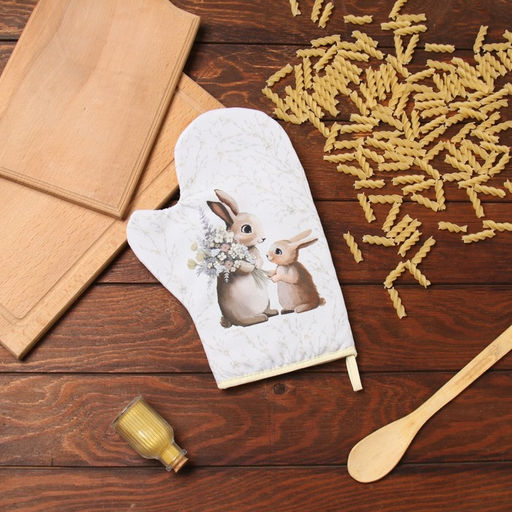 Варежка-прихватка Доляна Зайчата 20х28 см, 35% хл, 65% пэ, ватин 250 г/м2  фото 5