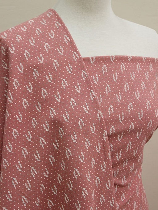 Теплый хлопок Набойка-веточки с горошком цв.св.кораллово-брусничный, ш.1.48м, хл-100%, 160гр/м.кв - Купава фото 4