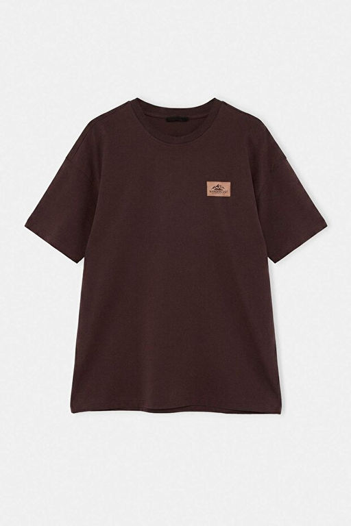 Kahverengi Oversize/Geni_ Kal_p Bask_l_ %100 Pamuk T-Shirt TMNSS26TS00082 - Trendyolmilla фото 2